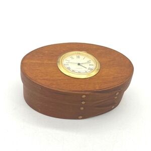Vintage Shaker Workshops USA Oval Bent Wood Trinket Box with Inset Clock